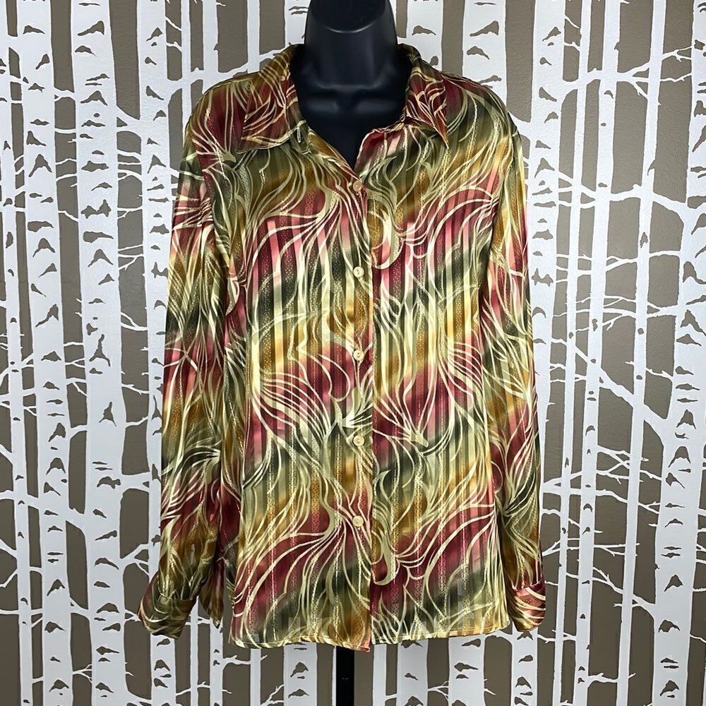 BFA Classics Vintage 90s Gold Metallic Pinstripe Blouse sz L